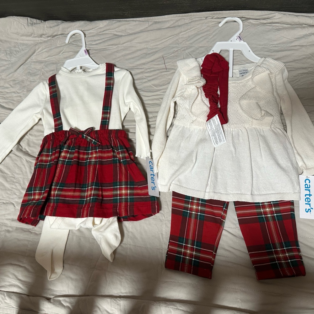 Carter's Red and Cream Plaid Baby Outfit Set 9 Months